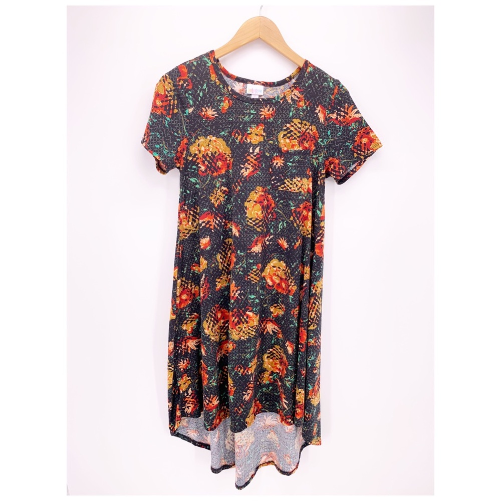 Lularoe Women's XS Black Abstract Floral Carly Swing Dress B5